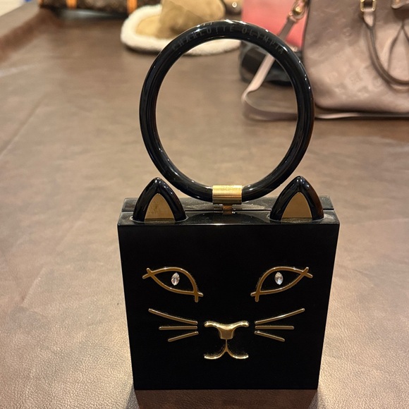 Charlotte Olympia Handbags - Charlotte Olympia Black Cat Mini Bag with Gold Accents